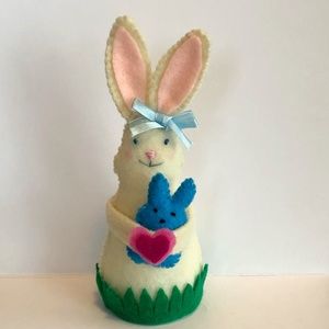 Hand-Sewn Bunny Art Doll with Blue Marshmallow Treat Bunny